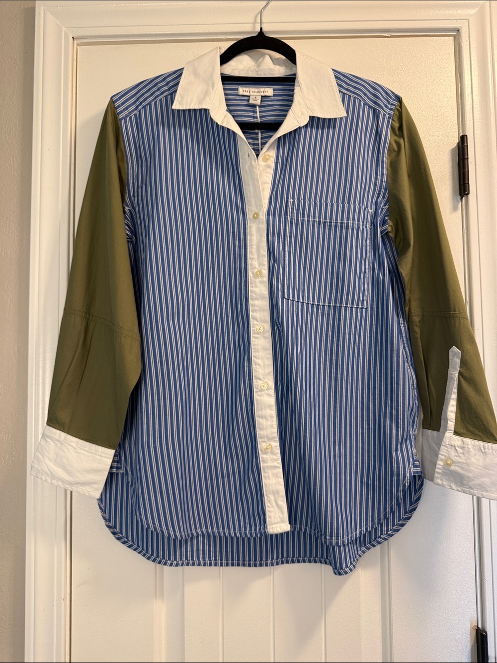 Striped Blue & Olive Contrast Button-Down Shirt